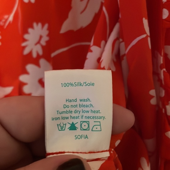 Rixo Red Daisy Sofia Ruffled Silk Wrap Blouse - Picture 4 of 8